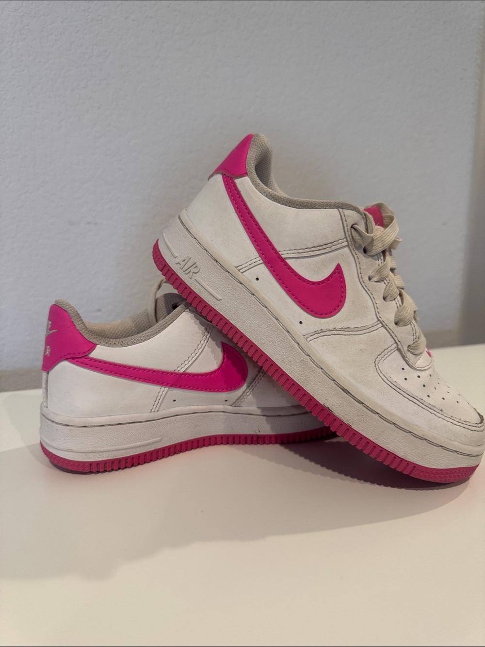 Nike Air Force 1 White Sneakers with Hot Pink Swoosh
